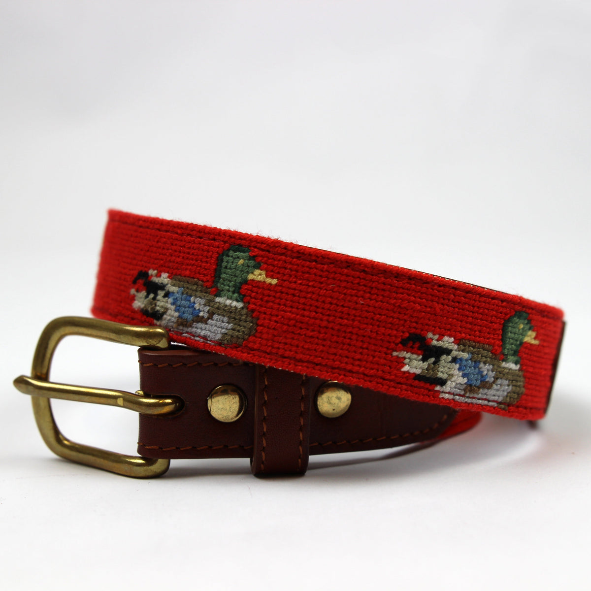 Hand Stitched Needlepoint Mallard Duck Belt