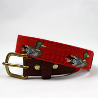 Hand Stitched Needlepoint Mallard Duck Belt