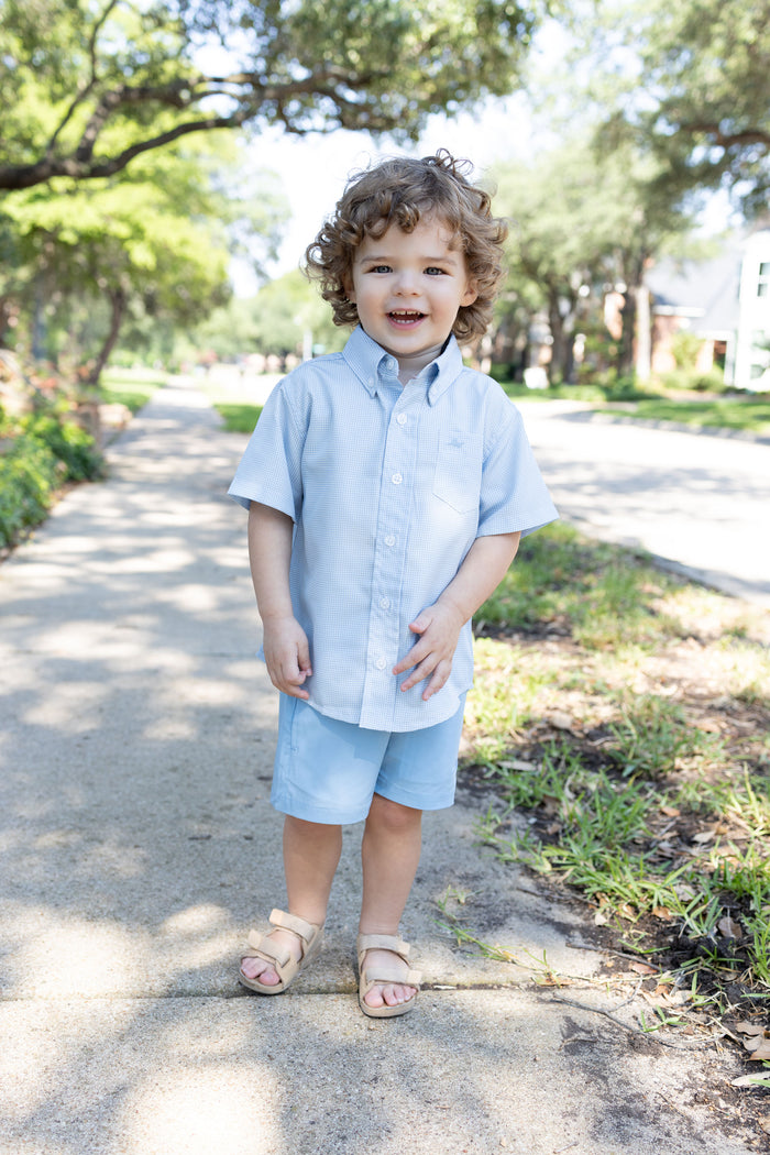 Blue gingham performance button-down dress shirt
