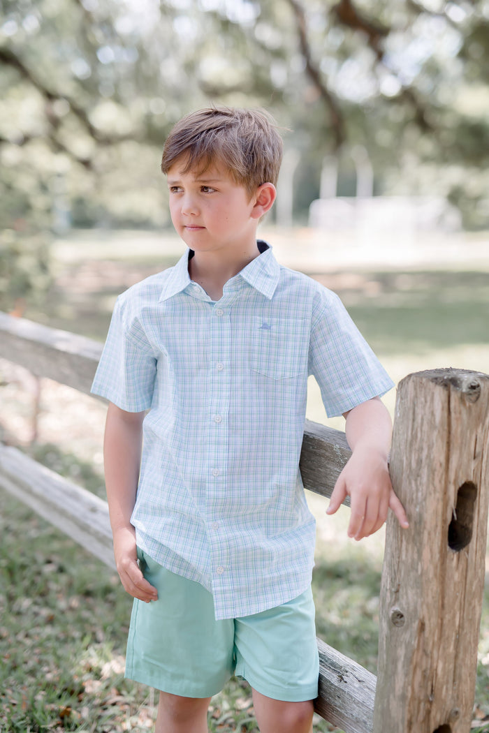 Opal/ Blue Plaid Short Sleeve Destin Dress Shirt