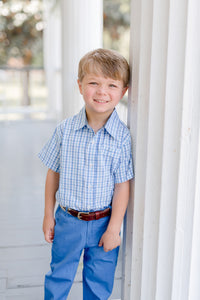 Blue Combo Check Short Sleeve Destin Dress Shirt
