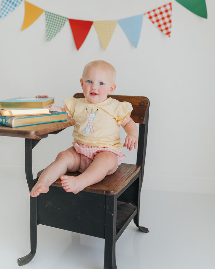 Girls Back To School Applique Bloomer Set