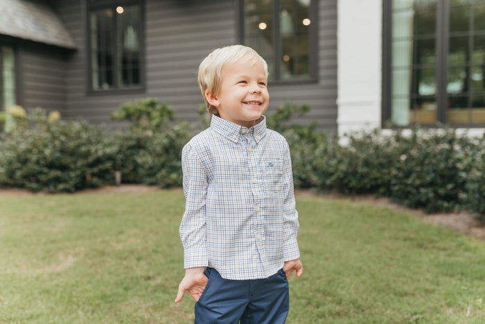 Brown and Blue Check Destin Dress Shirt