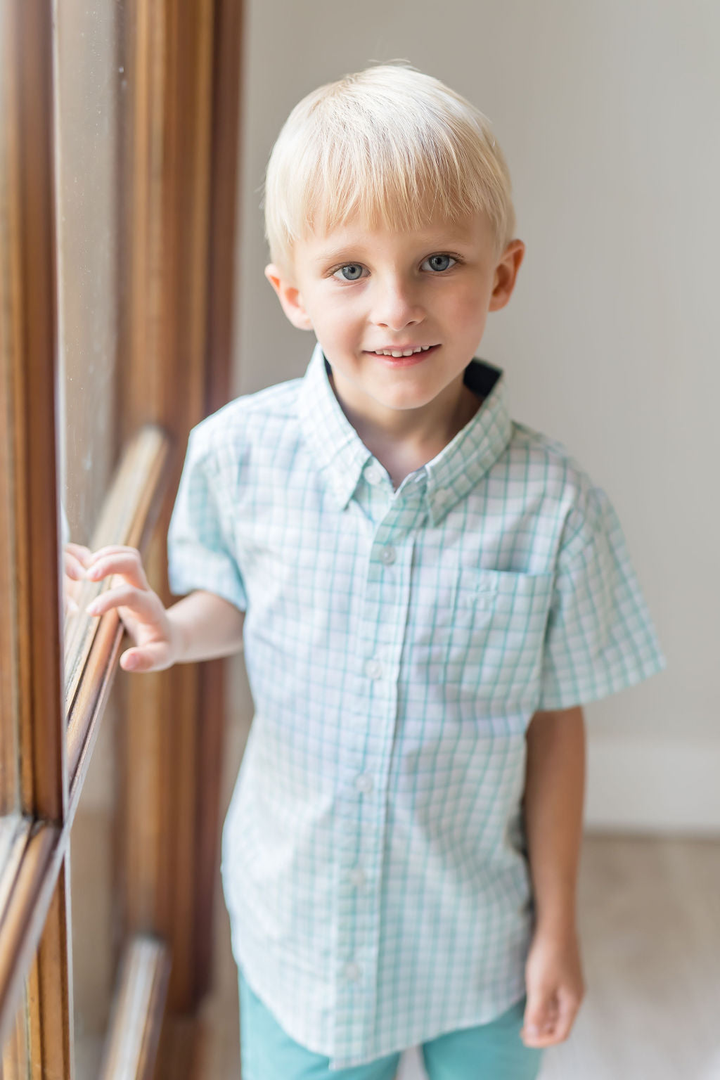 Clearly Aqua and Lichen Short Sleeve Destin Dress Shirt