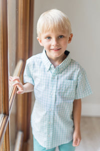 Clearly Aqua and Lichen Short Sleeve Destin Dress Shirt
