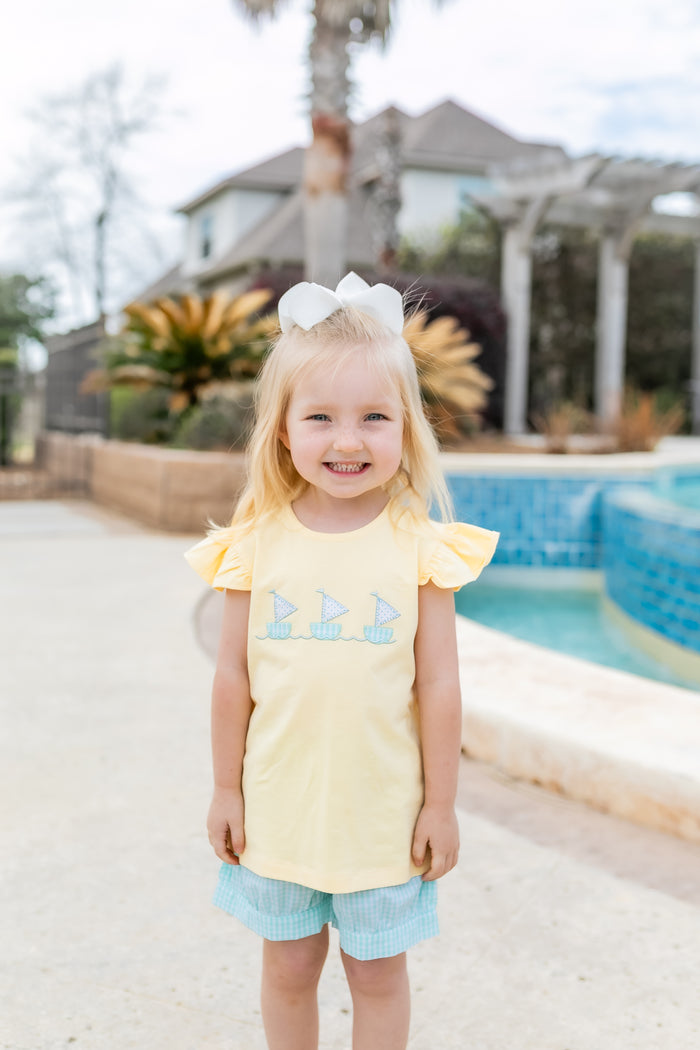 Girls Sailboat Applique Short Set