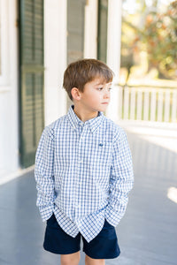 Navy and Aqua Destin Dress Shirt