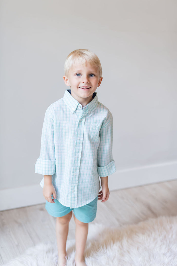 Clearly Aqua and Lichen Destin Dress Shirt