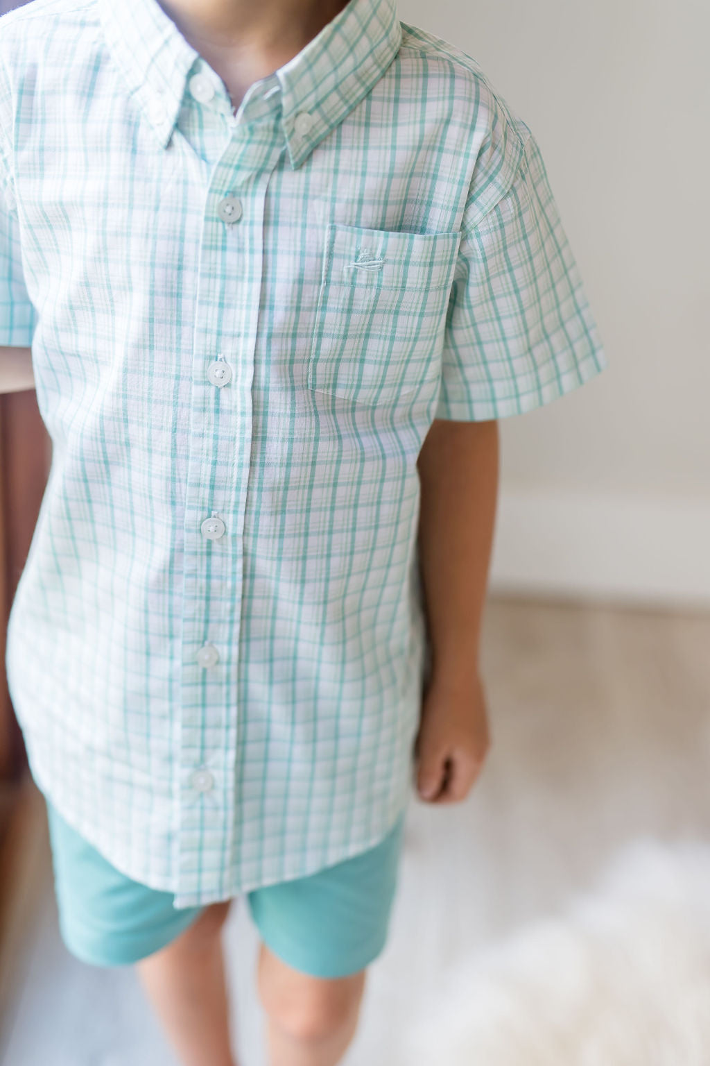 Clearly Aqua and Lichen Short Sleeve Destin Dress Shirt Large(12/14)