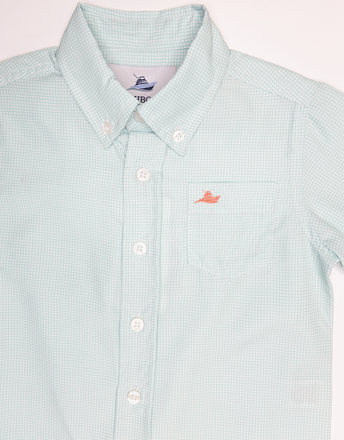 Beach Glass Gingham Performance Button-Down Dress Shirt