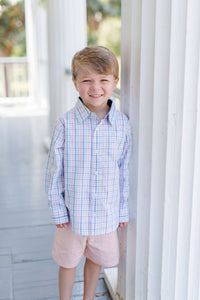 Blue and Blush Plaid Destin Dress Shirt