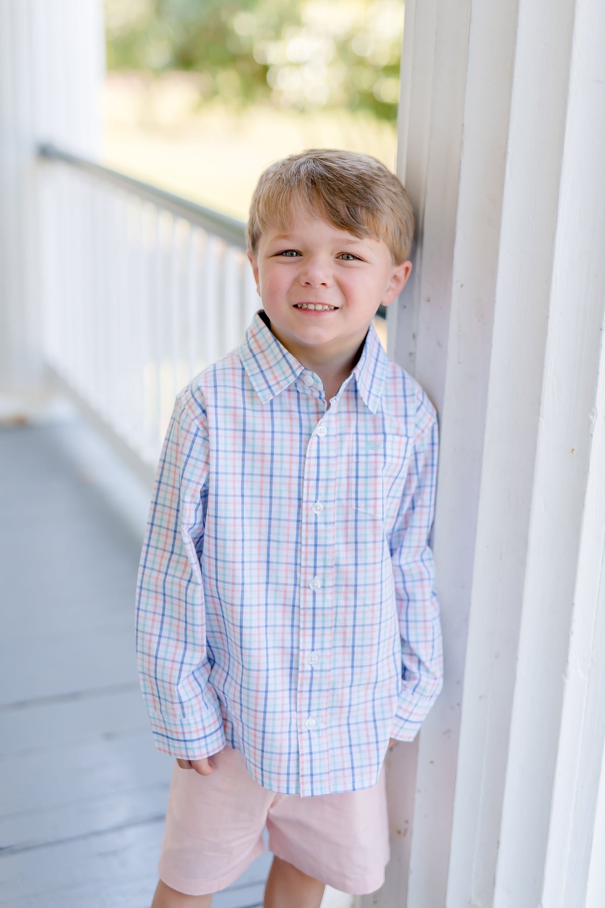 Blue and Blush Plaid Destin Dress Shirt