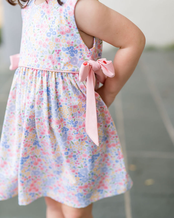 Pink and Blue Floral Bow Side Dress