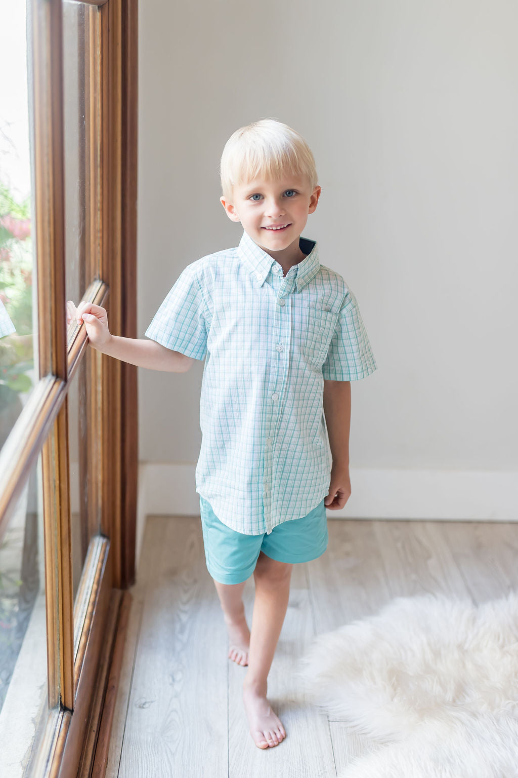 Clearly Aqua and Lichen Short Sleeve Destin Dress Shirt