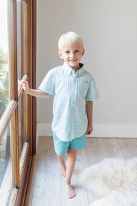 Clearly Aqua and Lichen Short Sleeve Destin Dress Shirt
