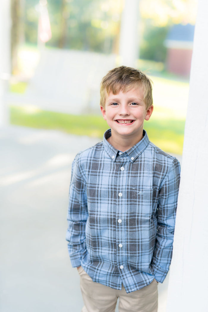 Blue/Charcoal Flannel Destin Dress Shirt
