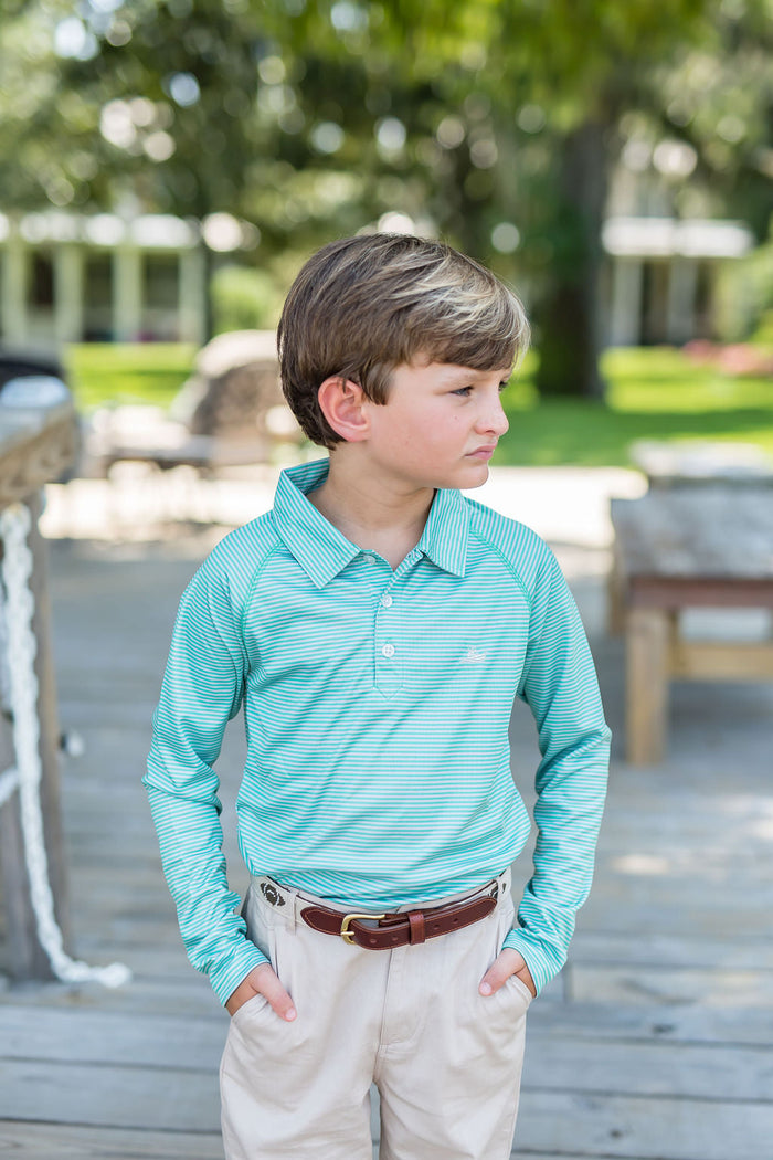 Gray and Green Stripe Polo
