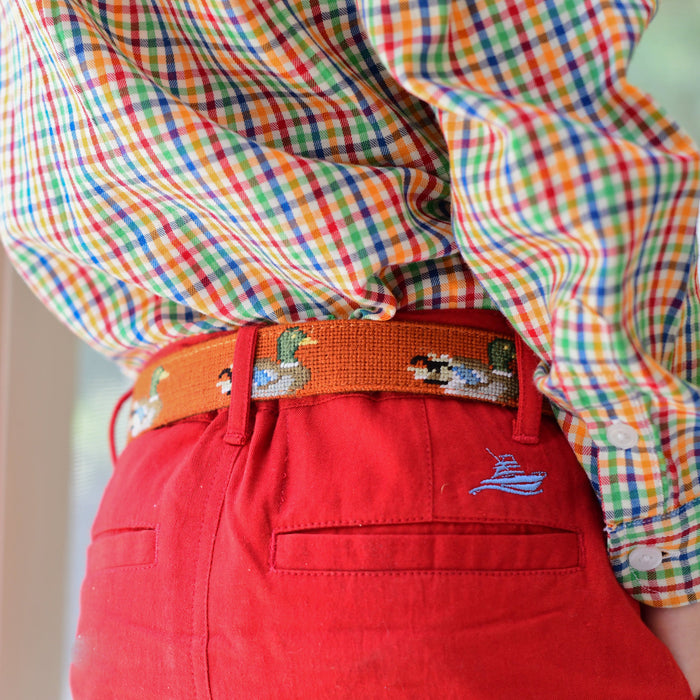 Hand Stitched Needlepoint Mallard Duck Belt