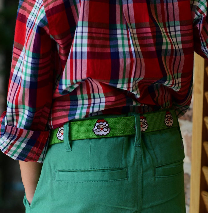 Hand Stitched Needlepoint Santa Belt