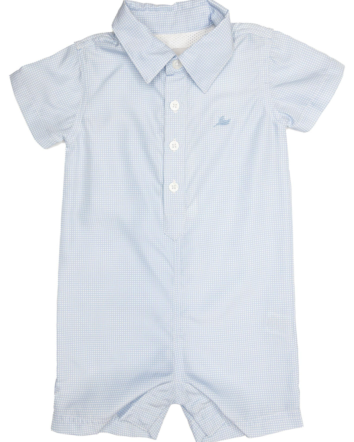Blue Gingham Dress Shirt Romper