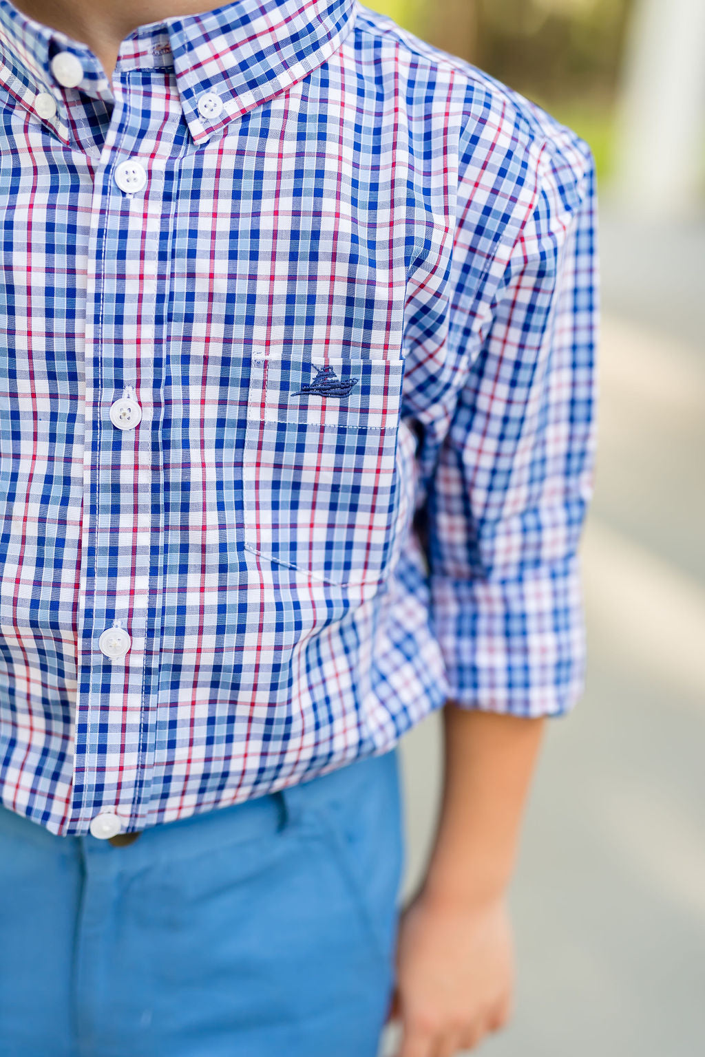 Blue and Red Plaid Destin Dress Shirt