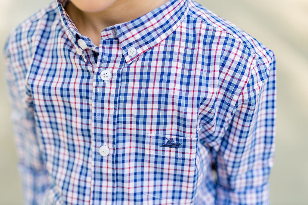 Blue and Red Plaid Destin Dress Shirt