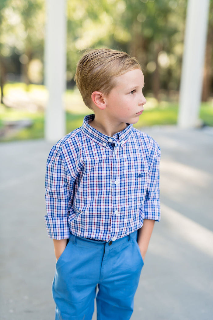 Blue and Red Plaid Destin Dress Shirt