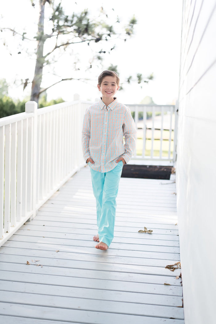 Seafoam and Persimmon Long Sleeve Destin Dress Shirt