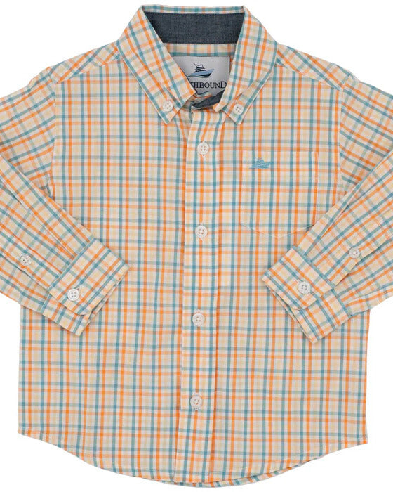 open lace back dress Orange and Turquoise Long Sleeve Destin Dress Shirt Small(8)