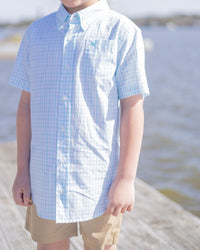 Petit Four and Bleached Aqua Short Sleeve Destin Dress Shirt