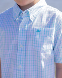 Petit Four and Bleached Aqua Short Sleeve Destin Dress Shirt
