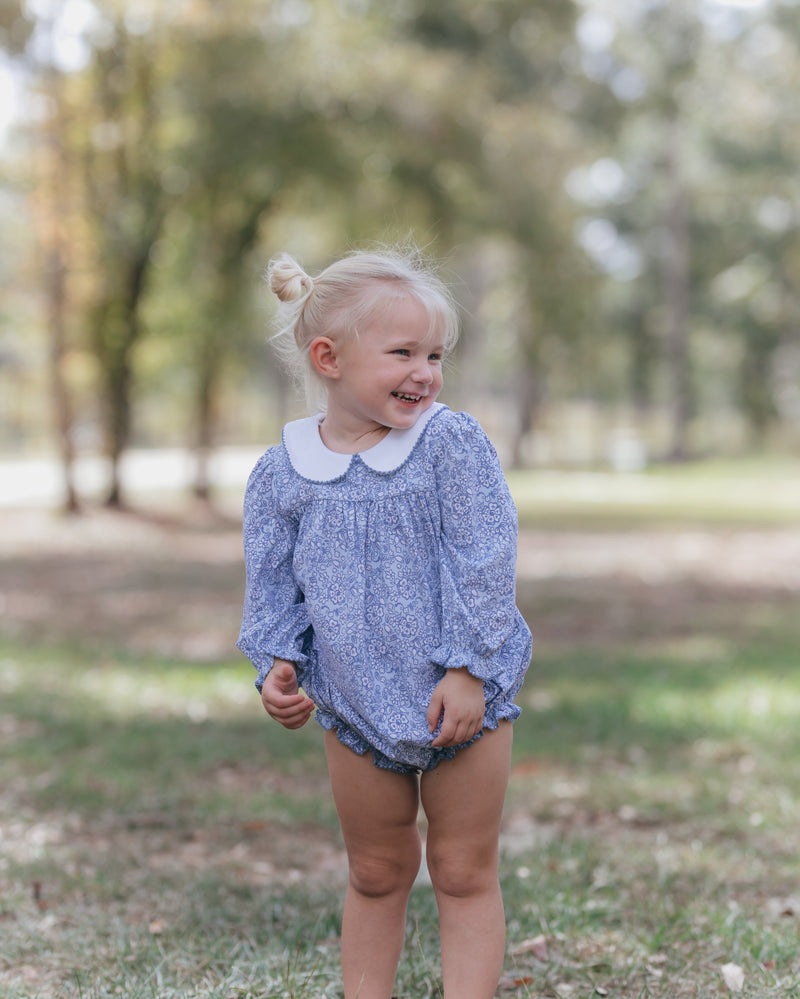 Blue Floral Knit Peter Pan Collar Bubble