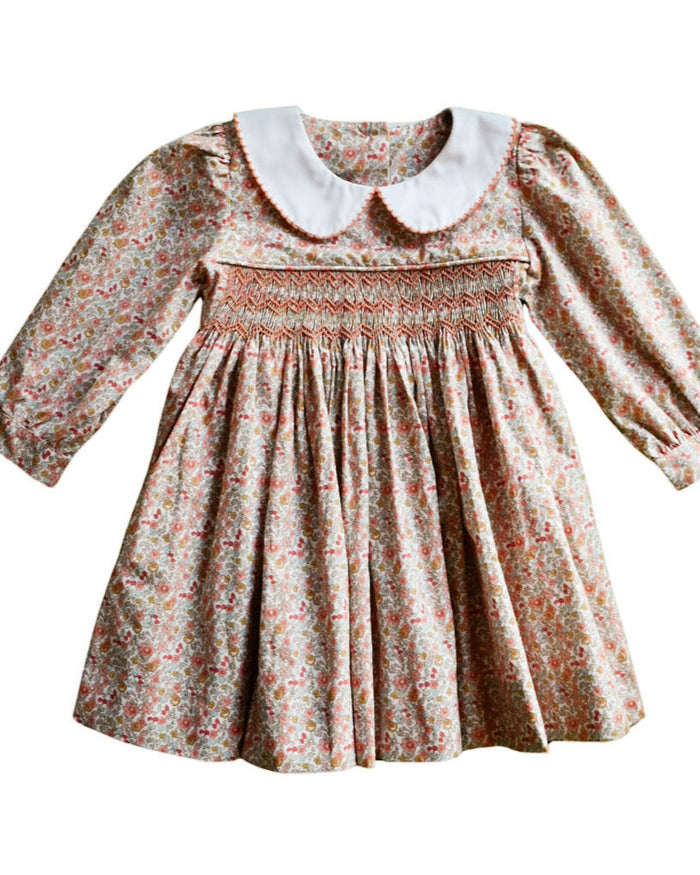 Olivia Orange Mini Flowers Smocked Dress