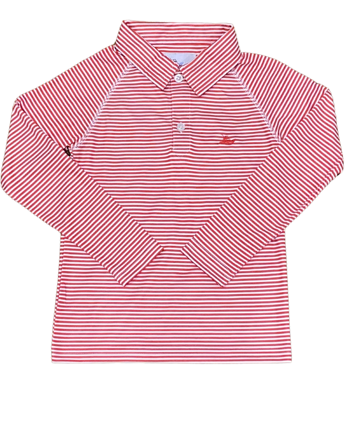 Candy Cane Red Stripe Long Sleeve Performance Polo