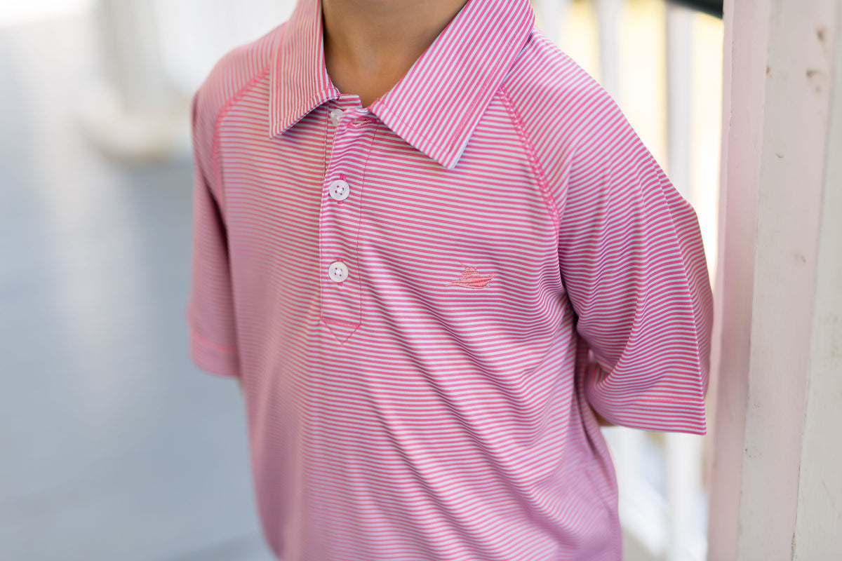 Coral and Island Stripe Polo