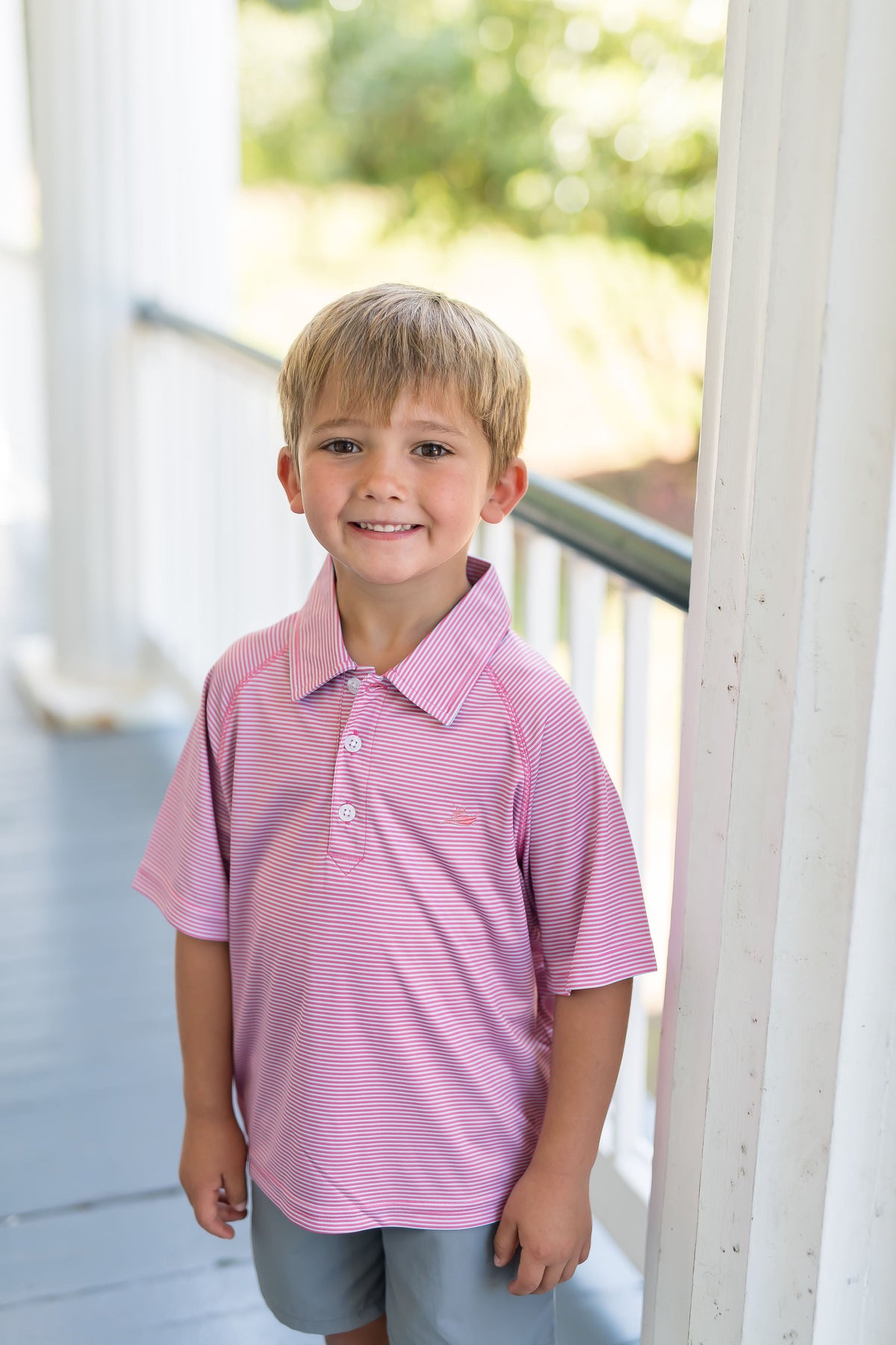 Coral and Island Stripe Polo