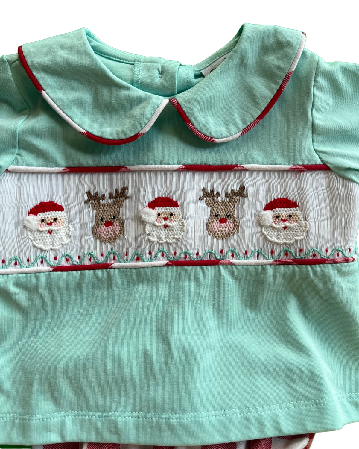 Santa Face Smocked Boy Bloomer Set