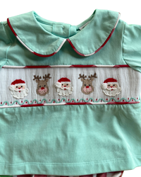 Santa Face Smocked Boy Bloomer Set