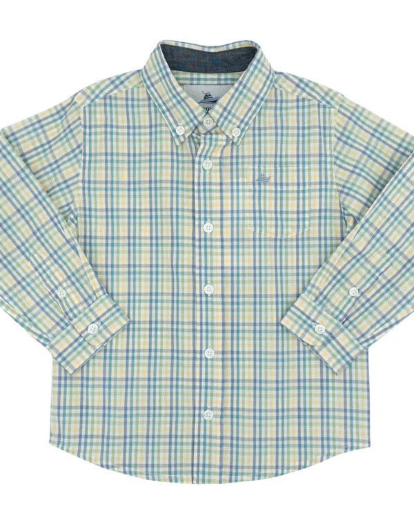 Green and Turquoise Plaid Long Sleeve Destin Dress Shirt