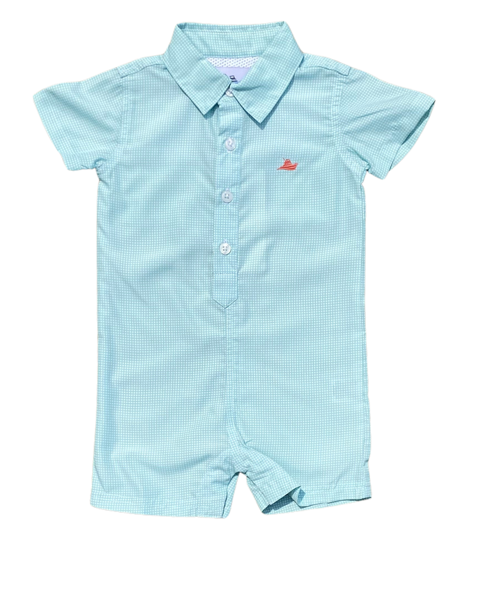 Beach Glass Gingham Dress Shirt Romper