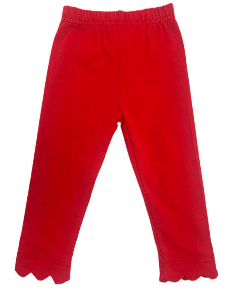 Girls Sage Scallop Leggings- Ruby Red