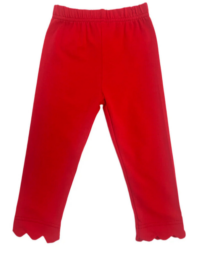Girls Sage Scallop Leggings- Ruby Red