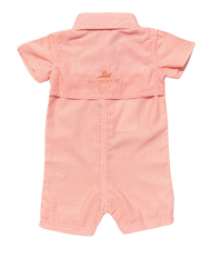 Orange Gingham Dress Shirt Romper