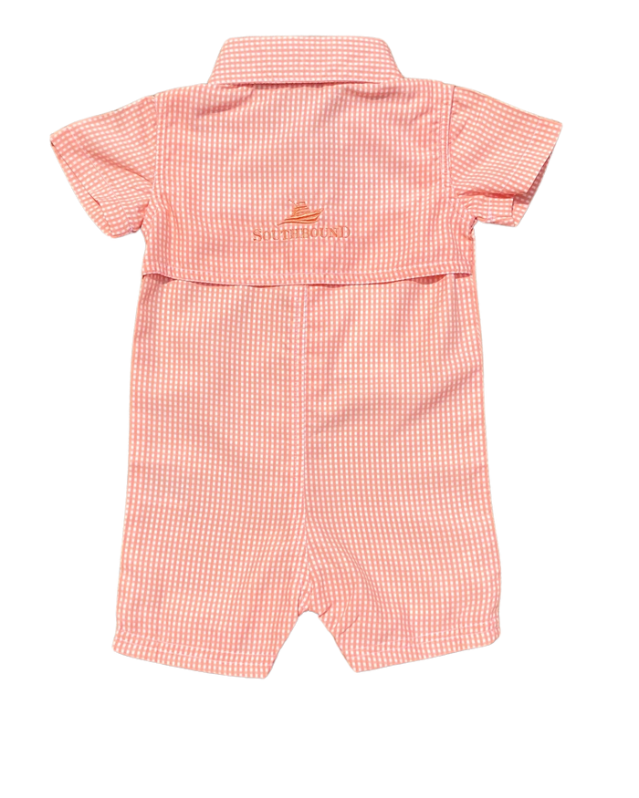 Orange Gingham Dress Shirt Romper