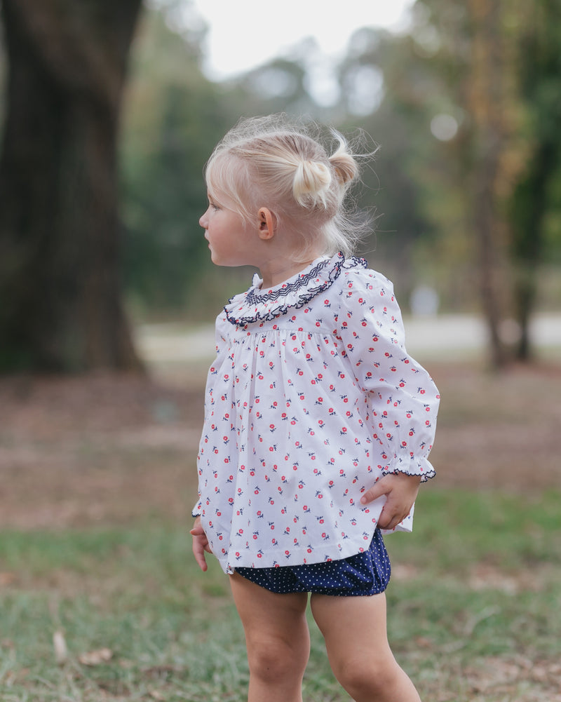 Coral Mini Flowers Smocked Bloomer Set