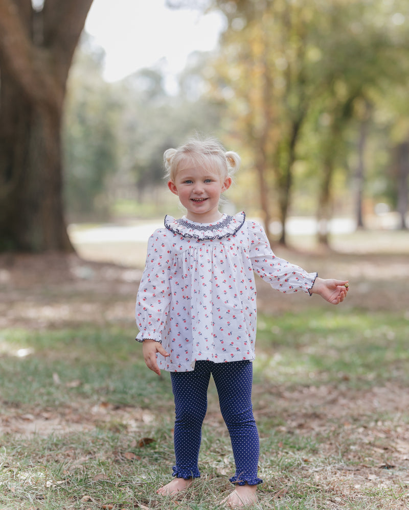 Coral Mini Flowers Smocked Pant Set