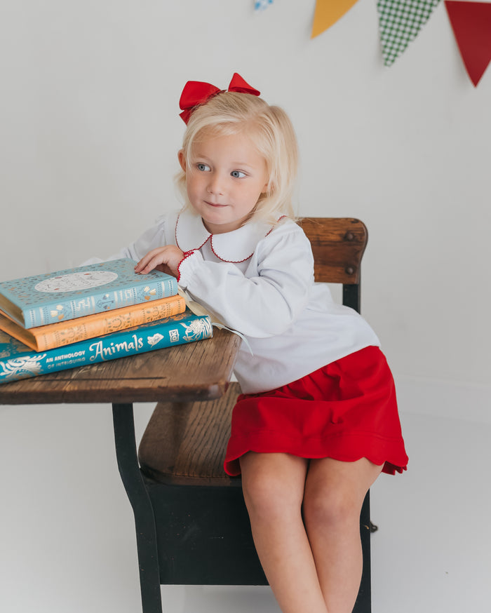 Girls Scallop Skirt- Rosey Red