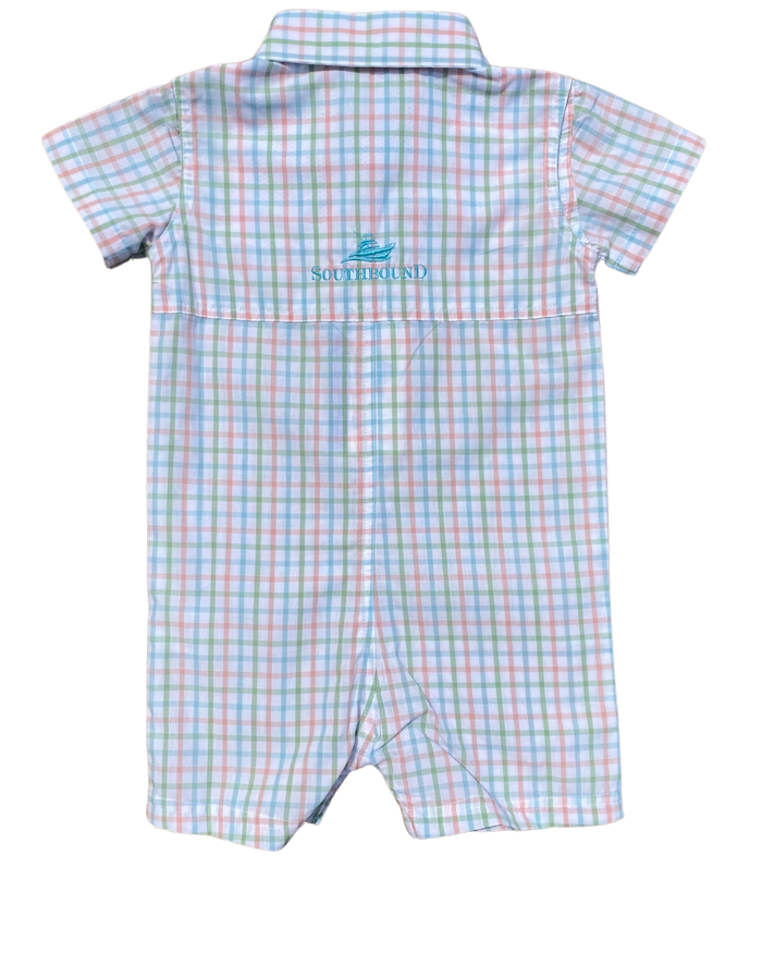 Coastal Plaid Destin Dress Shirt Romper