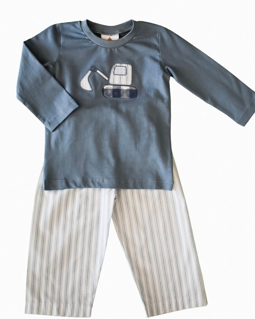 Blue Stripe Excavator Boys Pant Set