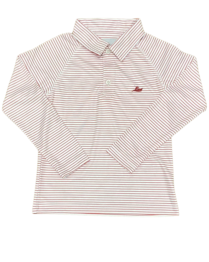 Classic Red Charleston Stripe Long Sleeve Performance Polo